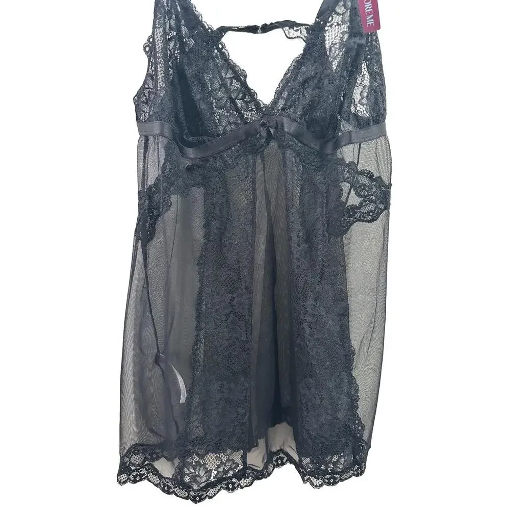NWT Adore Me Lingerie Womens Size 0X Black Lace Sheer Babydoll
